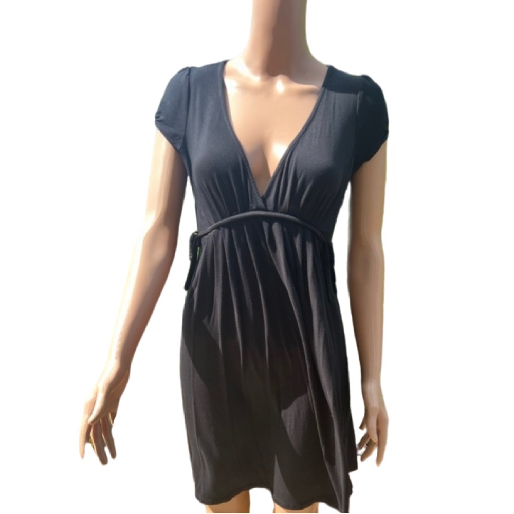 Bershka Little Black Dress Cap Sleeve Dress w Adjustable Tie Waist in Medium.
